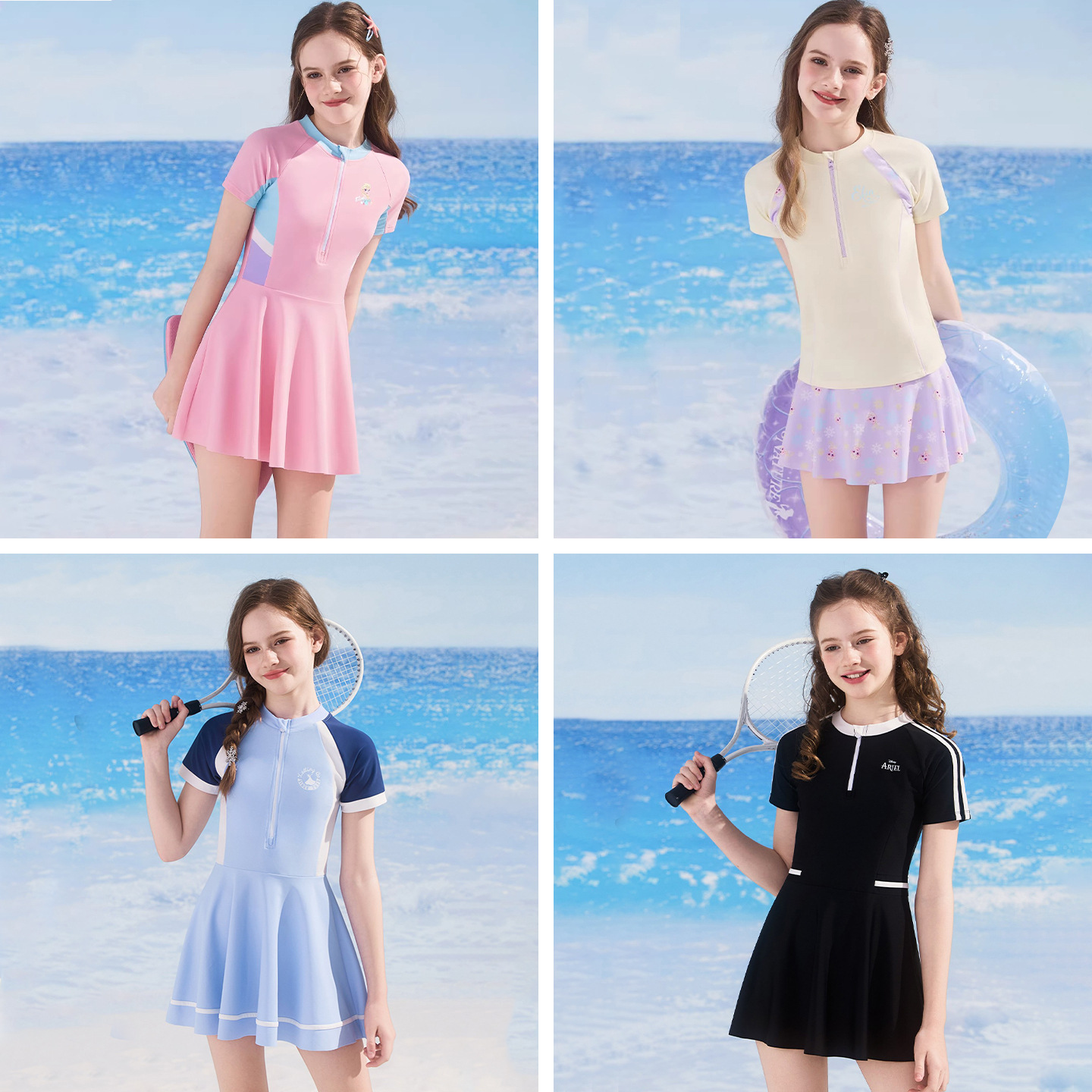 Traje de Baño de Una Pieza Tipo Falda para Niñas de Poliéster Alta Elasticidad para Playa y Natación image 3