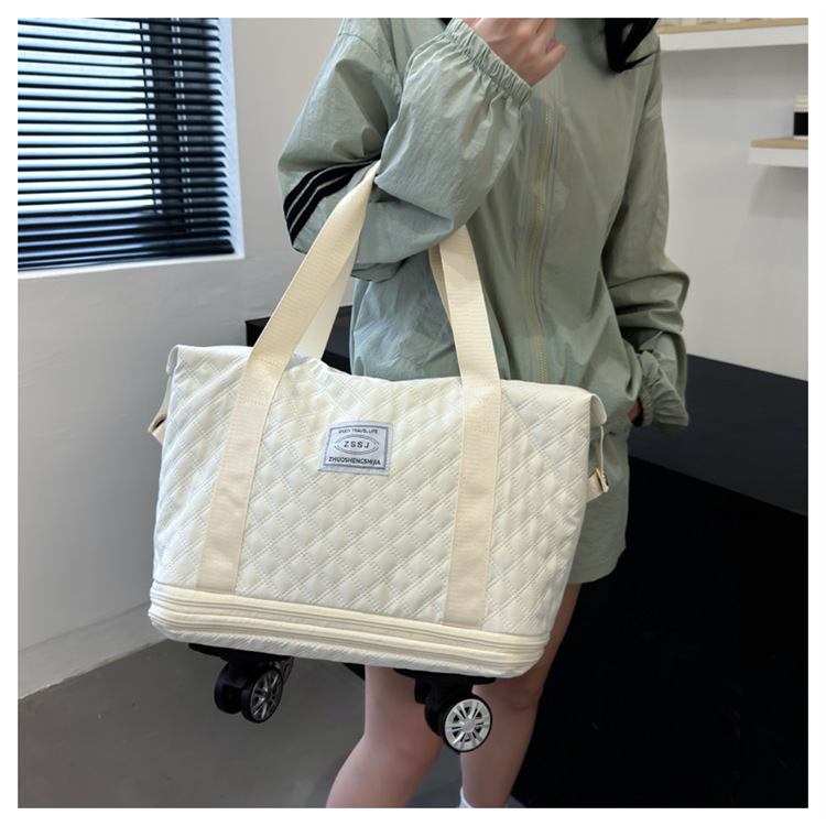 Universal wheel diamond grid travel lightweight luggage storage for delivery bag, dry wet separation, large capacity_voghion.com