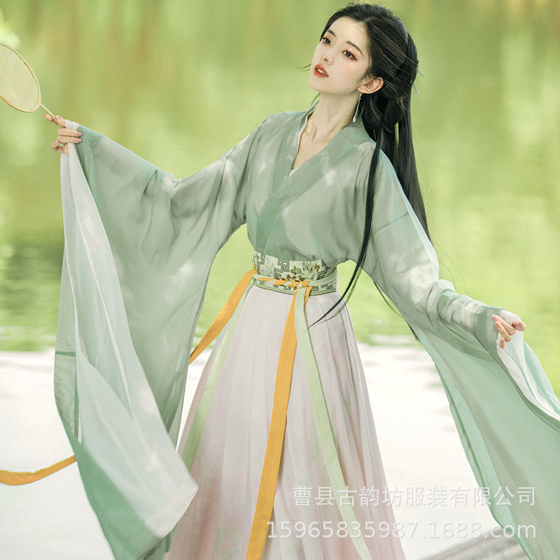 Hanfu Women's Waist-Length Skirt, Chinese Style Ancient Costume, Improved Summer Version, Silk Fabric, Ethnic Style, Retro Style, Zen Style