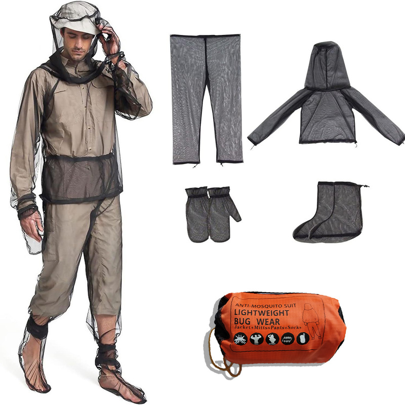 Amazon Summer Camping Anti-mosquito suit Fishing Suit Sky Curtain Supplies Mesh Four-piece Insect Jacket suit
