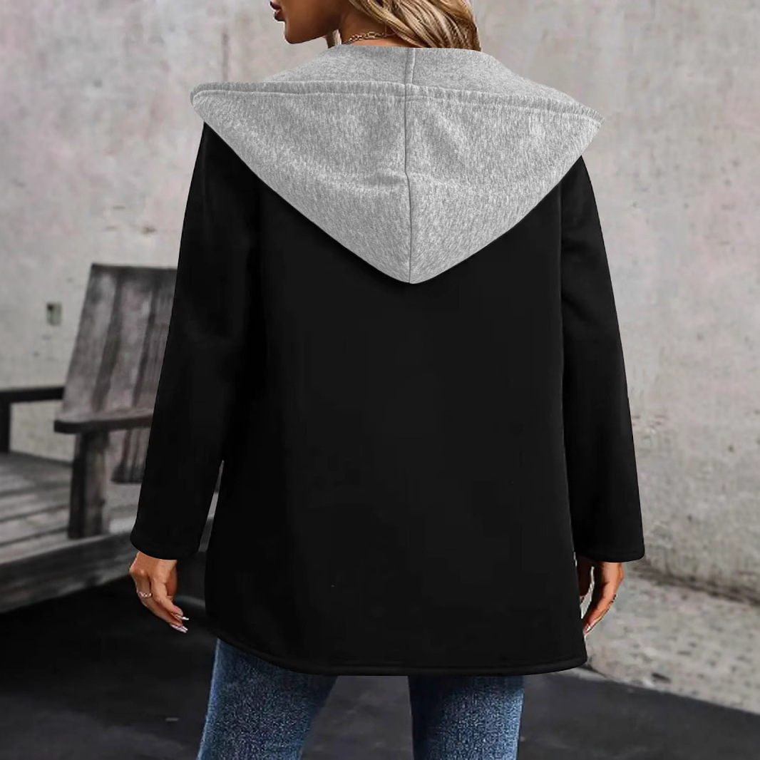 2024 transfronterizo Europa, América, Europa, América, comercio exterior, otoño e invierno, nuevas mujeres, costura de moda casual, cárdigan de contraste, suéter con capucha