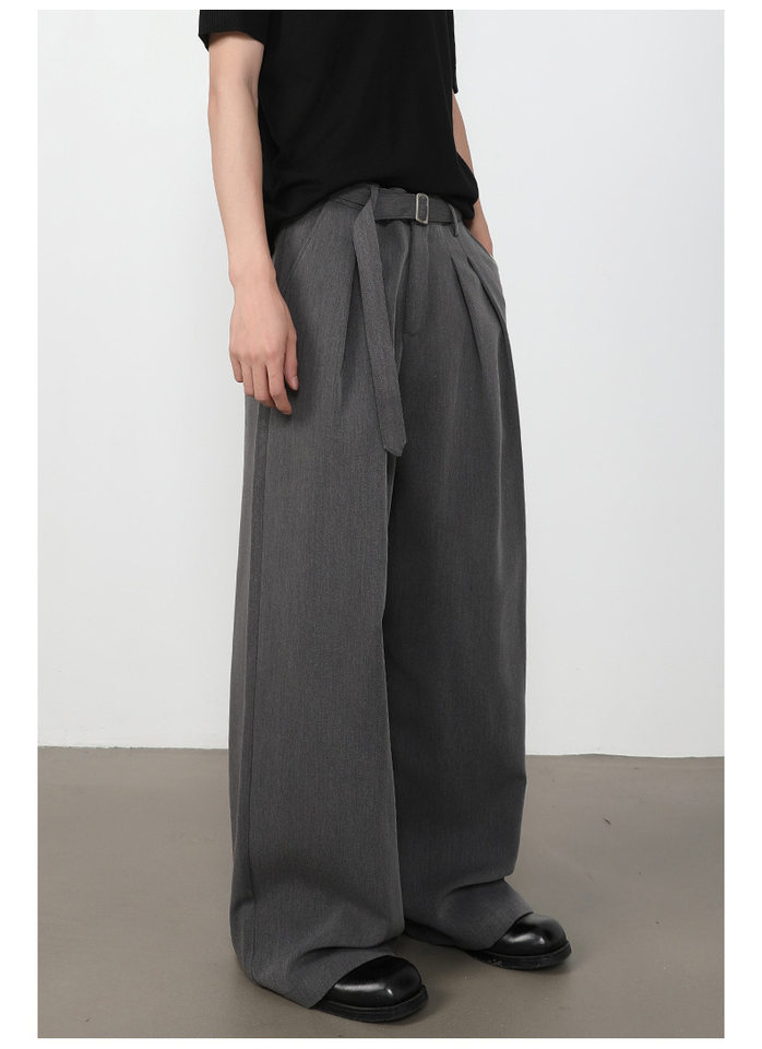 Quần tây nam dáng chữ A xếp ly đôi, cắt may 3D, vải rủ màu trơn, quần dài casual — màu xám, màu đen chi tiết 13