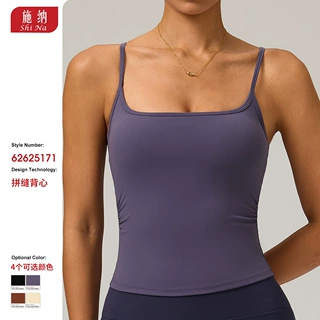 跨境磨毛瑜伽背心女带胸垫防震细肩带美背紧身速干运动健身服吊带