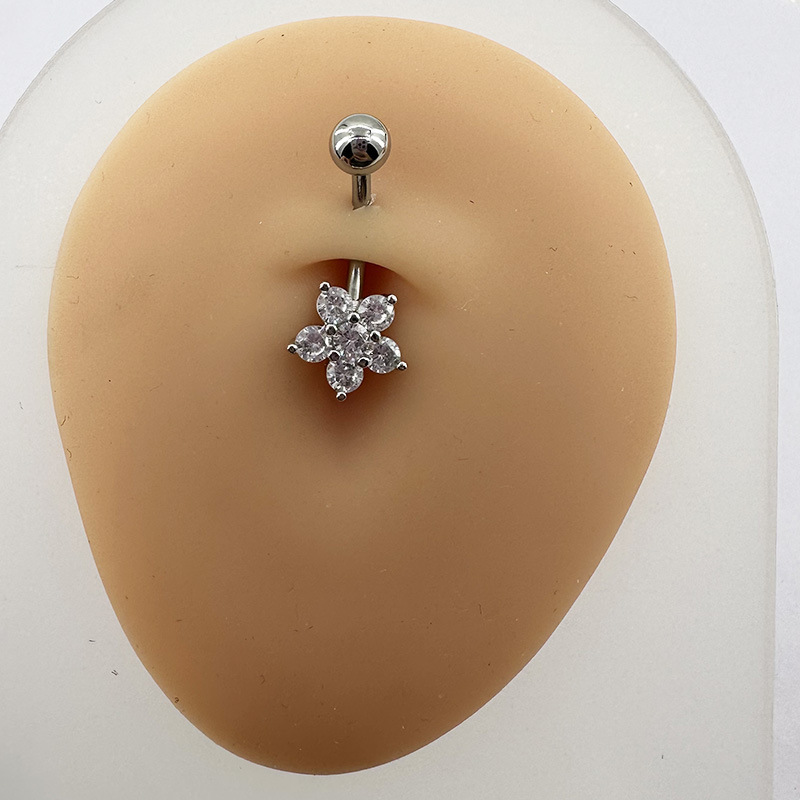 Piercing nombril fleur en zircon avec strass diamant_voghion.com