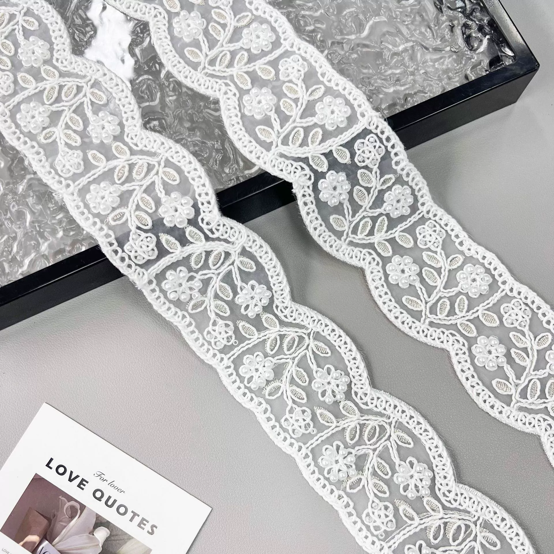 White organza strands beading three-dimensional flower embroidery barcode clothing cuffs belt decorative lace accessories
