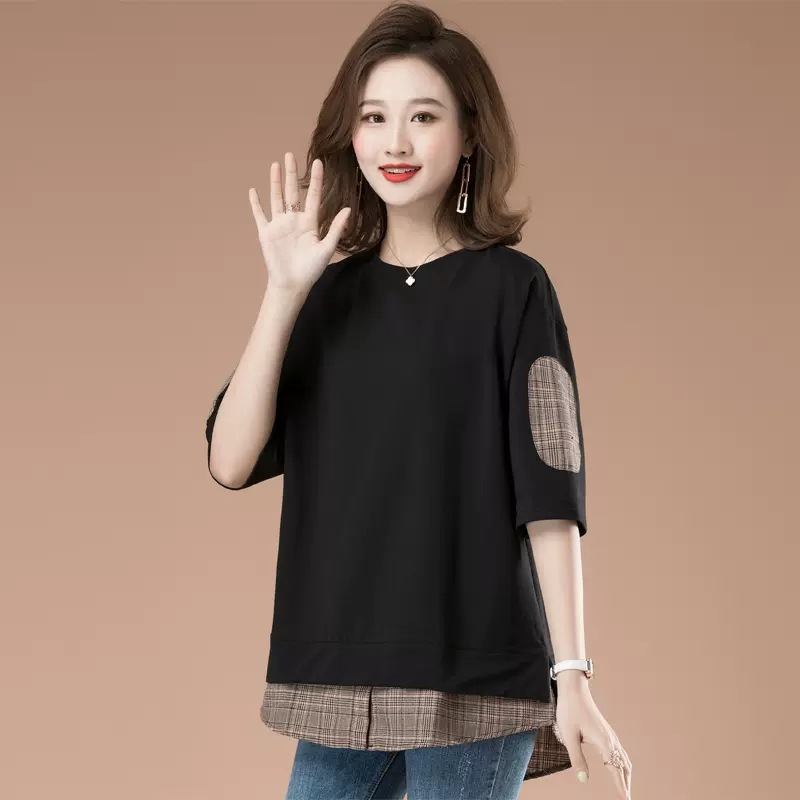 A Fake Two-Piece Hoodie With Long Sleeves, Designed For Women In Their Middle Age Loose Fit, Suitable For Summer Wear;_ecoleips.com