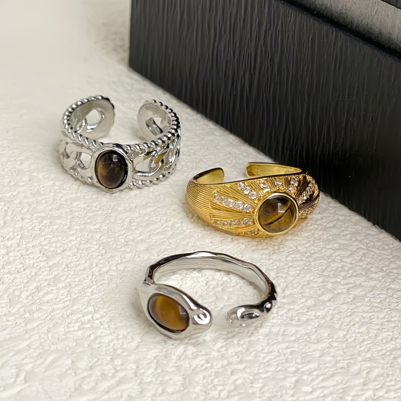 New Chinese Style Tiger Eye Stone Ring Opening Adjustable Accessories Niche Design High-end All-match Finger Ring for Women