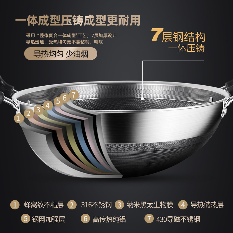 316 de acero inoxidable wok hogar grande de fondo redondo wok gas cóncavo Cocina de Inducción especial binaural sartén antiadherente