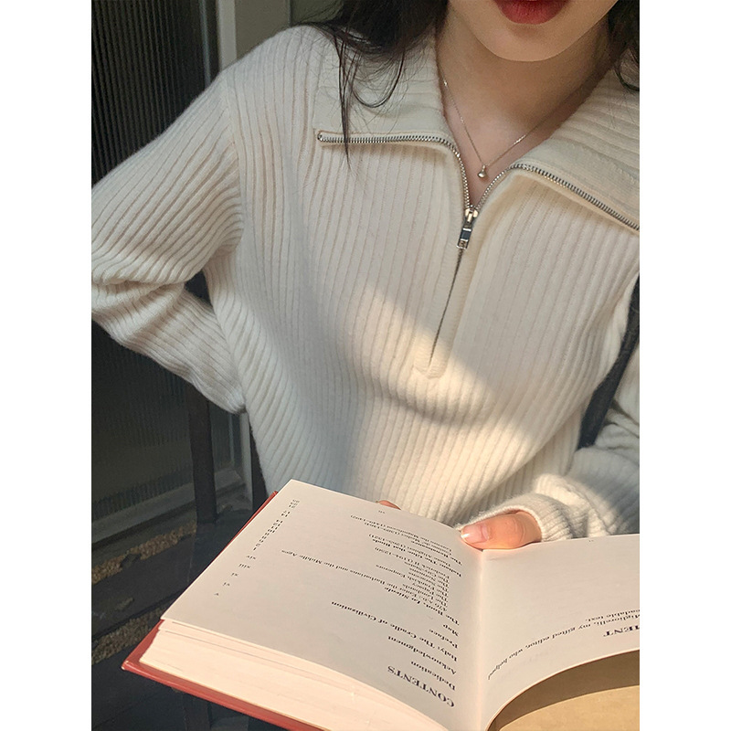 Loose-Fitting Knitted Sweater with Zipper for Women, 2026 Autumn and Winter New Style, Long-Sleeve Base Sweater Top, Direct from the Factory Loose-Fitting Knitted Sweater with Zipper for Women, 2026 Autumn and Winter New Style, Long-Sleeve Base Sweater Top, Direct from the Factory