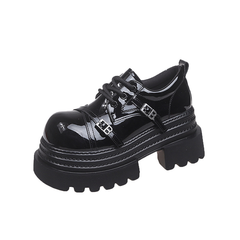 Zapatos de cuero de 8cm de espesor de suela pequeña para mujeres 2025 primavera nuevos zapatos de lazos Lefour muffin altura zapatos Mary Jane