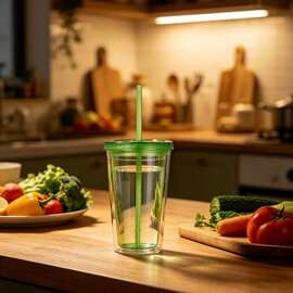 夏季必备双层透明塑料吸管杯奶茶杯大容量冰杯学生党日常饮水杯