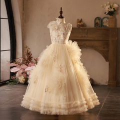 兒童禮服花童公主裙婚紗花朵刺繡蓬蓬紗小女孩走秀鋼琴演出服夏季