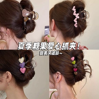 清新果冻色爱心抓夹女后脑勺大号盘发发夹高级感气质鲨鱼夹子头饰