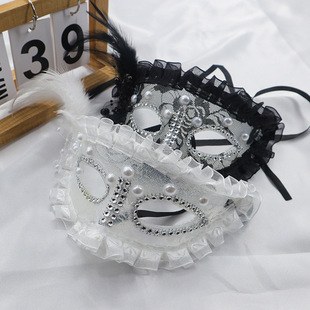 New Mask Female Sexy Party Dance Half Face Mask High-End Makeup Costume Lace Feather Eye Mask