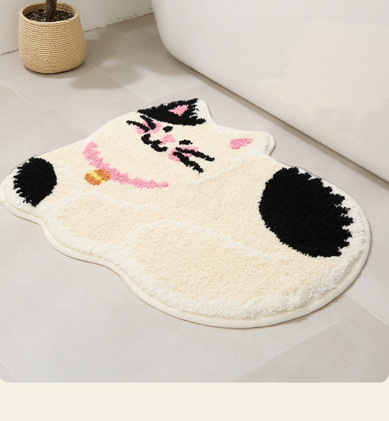 Tapis de bain chat mignon absorbant antidérapant moelleux_voghion.com