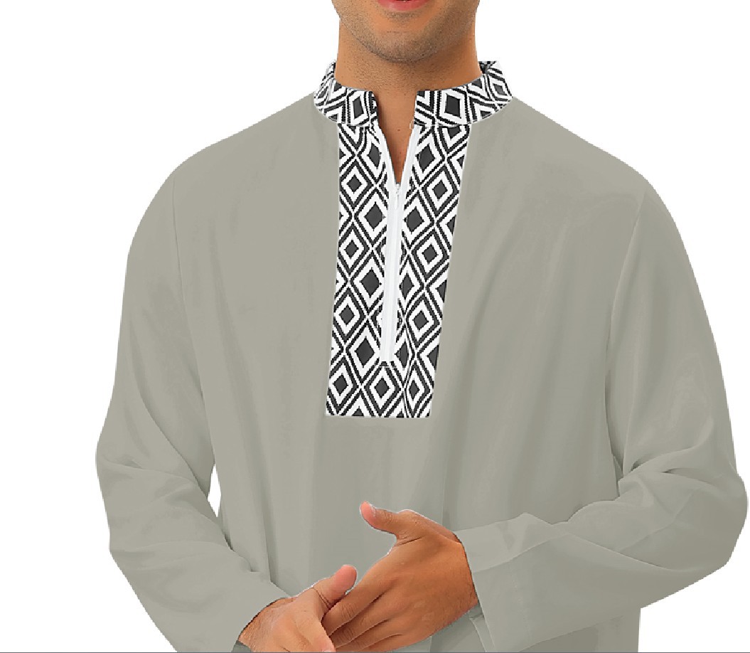 Robe ample pour homme avec poche et fermeture éclair, style arabe du Moyen-Orient, idéale pour la mode musulmane à Dubaï et en Malaisie._voghion.com