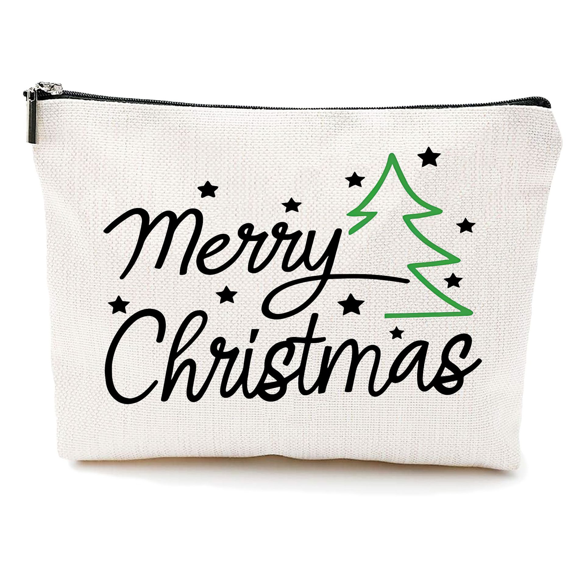 Bolsa de maquillaje transfronteriza de Amazon damas bolsas de maquillaje de patrón creativo de Navidad bolsas de almacenamiento de lino bolsa de cremallera impermeable