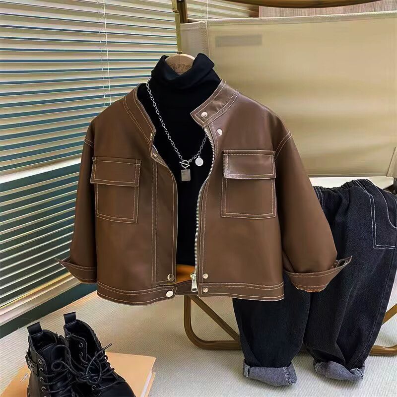 童装男女童皮衣外套2025新款春秋秋季男女儿童走秀炸街机车皮夹克