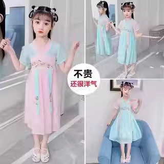 童装女童汉服夏季装中国风古风改良唐装古装小女孩雪纺裙民族风