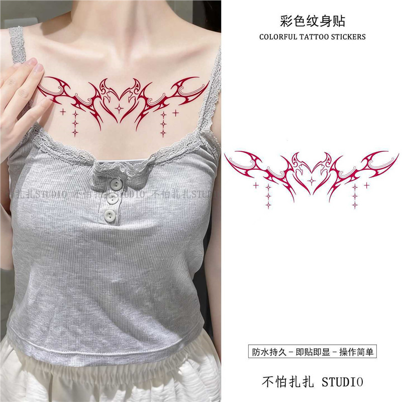 Pink Succubus Tattoo Stickers, Waterproof and Sweat-Proof, Cover Scars, Sexy Hot Girl Pure Desire Design, Waist, Navel, Collarbone, Colorful