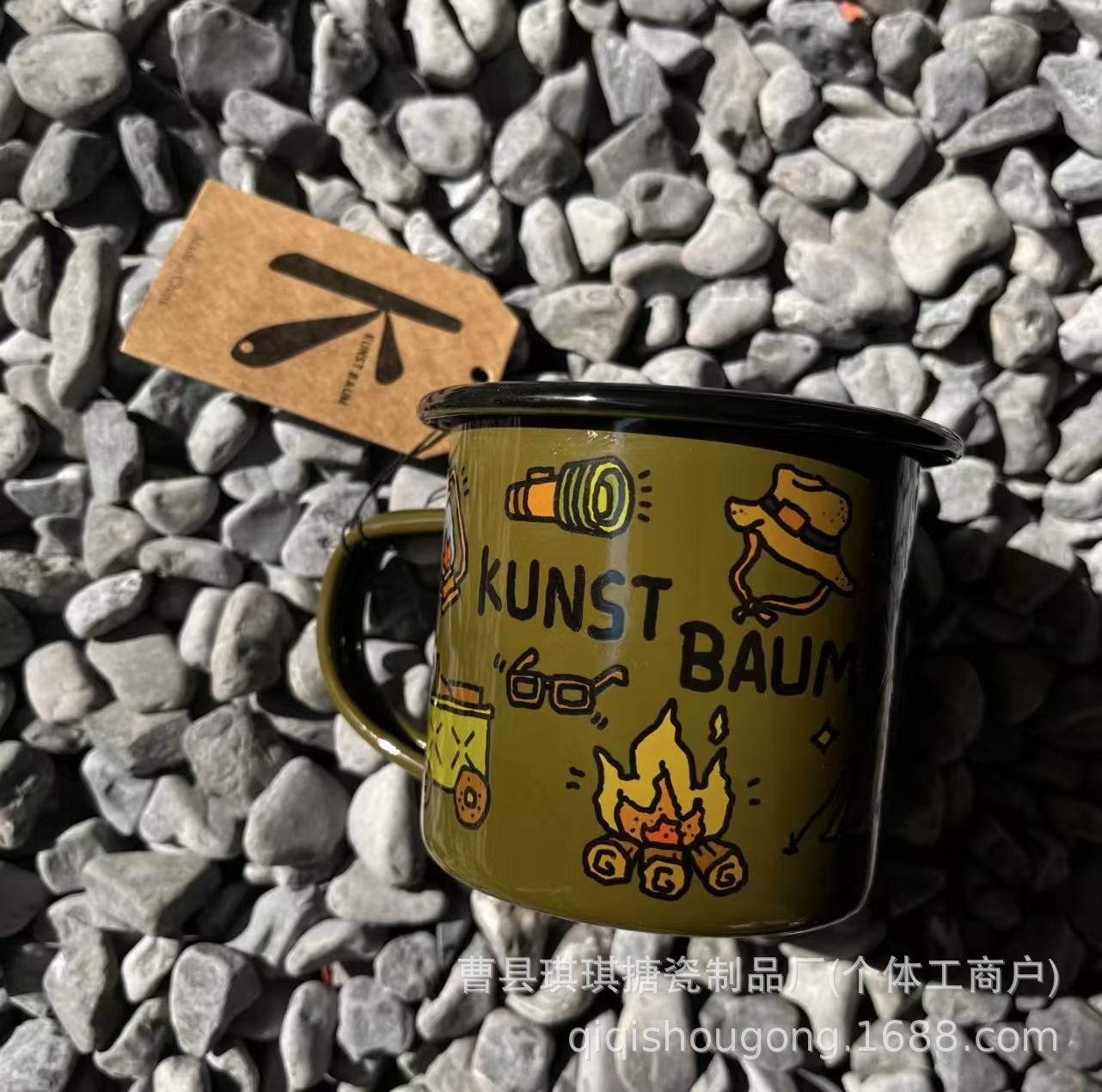 卡通机器猫搪瓷杯复古喝水杯儿童耐摔可爱咖啡杯办公马克杯暖手杯