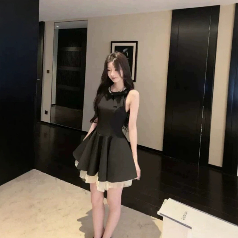 Elegant Little Black Dress for Women, Summer High-End Birthday Party Dress, Sleeveless Tank Dress