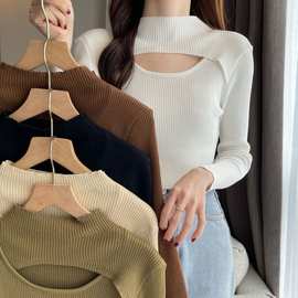 秋冬2022新款打底毛衣女上衣小机性感内搭修身设计感半高领针织衫