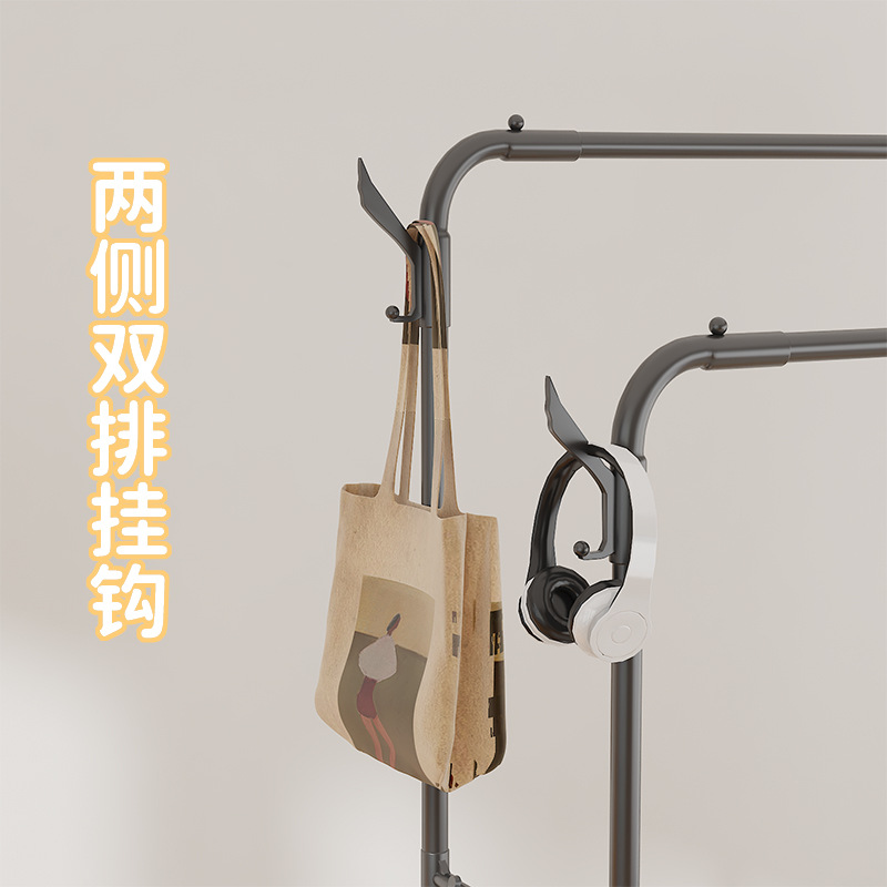 Perchero Multiuso de Pie de Acero Inoxidable Móvil con Doble Barra para Dormitorio