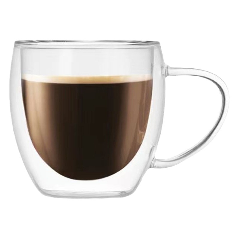 De doble capa de vidrio borosilicato jugo de leche café marca taza de agua oficina del hogar taza de agua transparente con mango