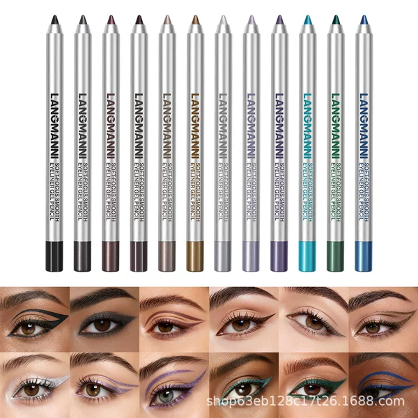 LANGMANNI's new 12-color erasable pearlescent matte eyeliner gel pen is waterproof and long-lasting, exclusively for cross-border sales