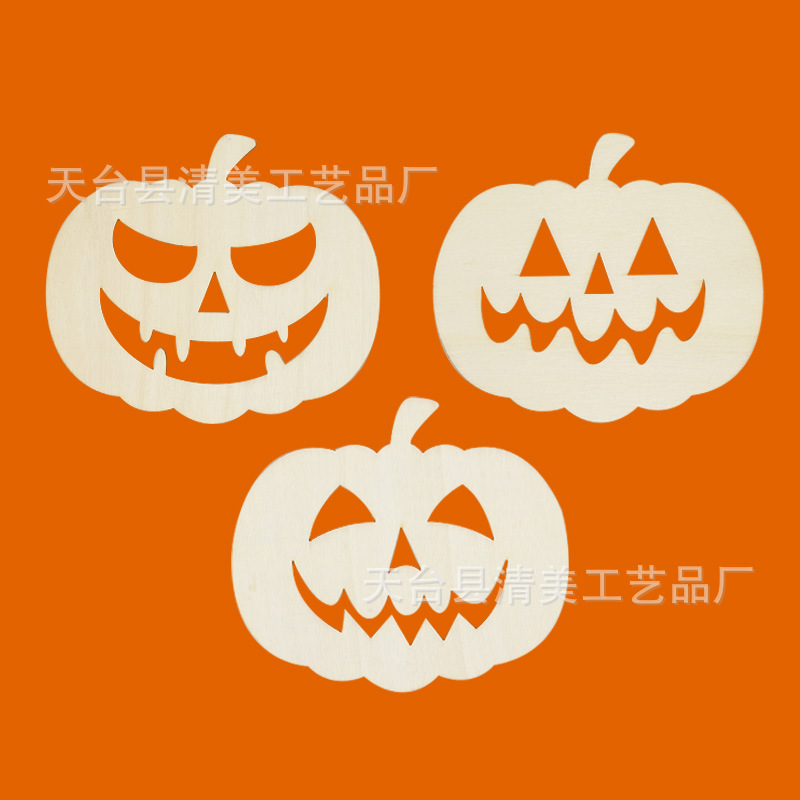 Seis piezas de madera de Halloween decoración de dibujos animados mueca calabaza pintura de piezas de madera cara sonriente artesanía de madera de bricolaje