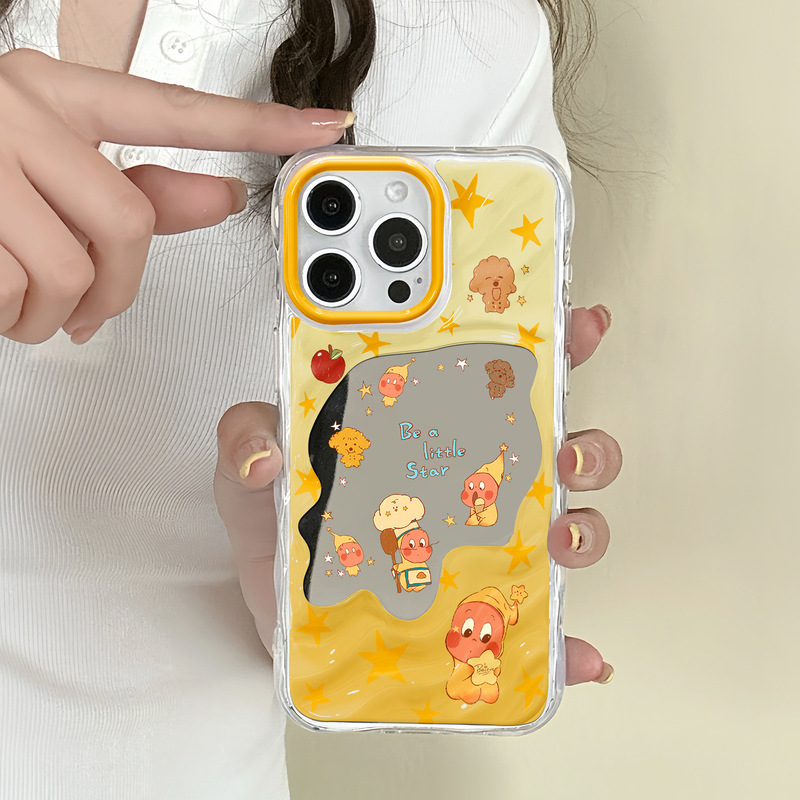 星星人款波浪镜子适用苹果16/15/iphone13promax华为补妆镜手机壳|undefined