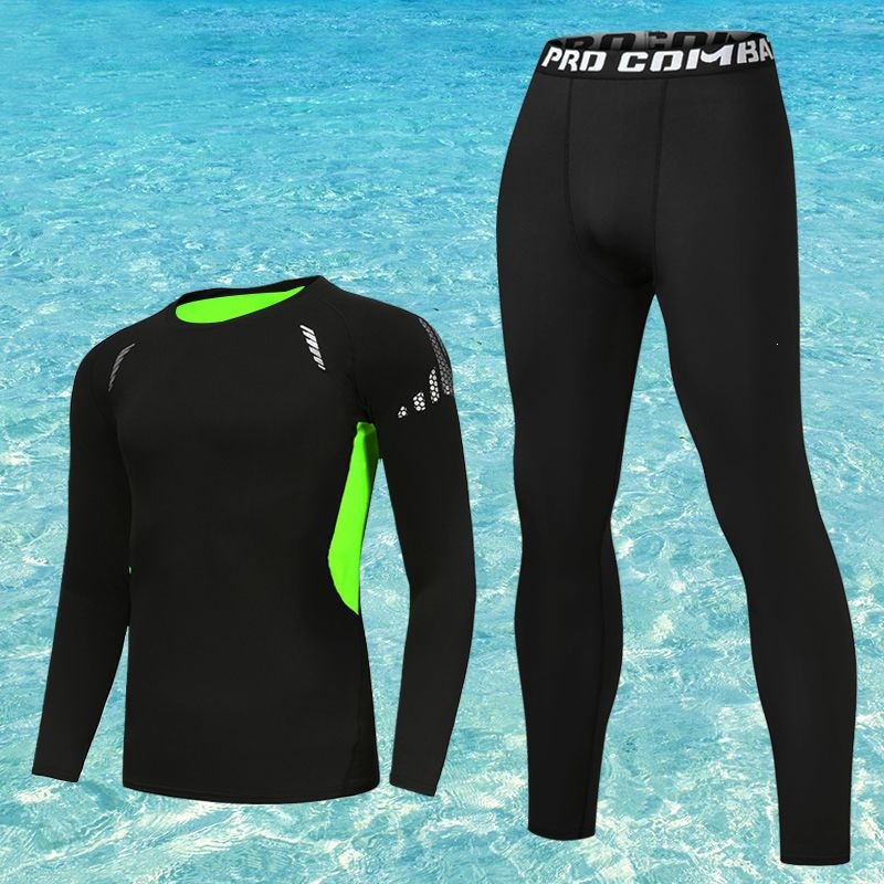 Men's swimsuit wetsuit, sun protection long-sleeve long-pants full-body equipment, jellyfish suit for swimming, surfing, snorkeling, two-piece set