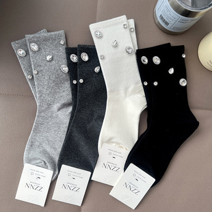 Full Diamond Double-Sided Crystal Socks Hot Drilling Heavy Industry Rhinestone Cotton Socks Women's Fashionable Socks Decorative Socks Light Luxury European Handmade