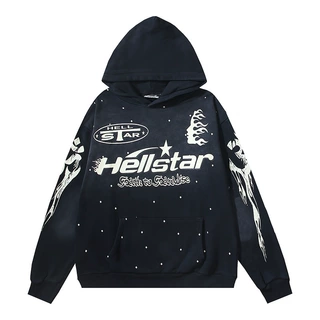Hellstar 地狱之星洗水做旧毛圈高街连帽卫衣外套