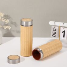 跨境创意多功能竹壳保温杯紫砂内胆保温杯家用可泡茶养生复古水杯