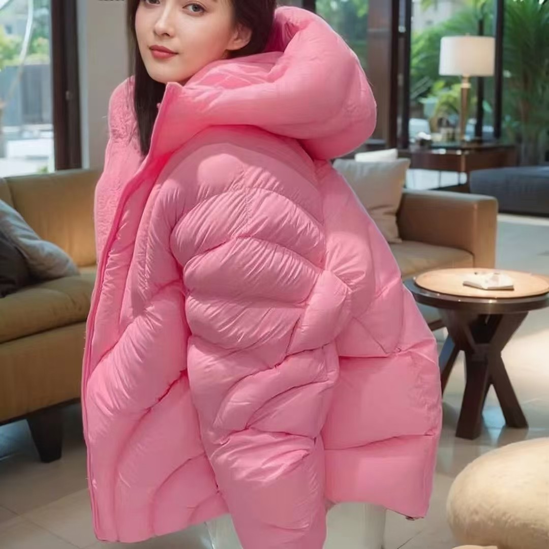 빅 브랜드 동일 스타일 하이 엔드 다운 재킷 여성의 2025 새로운 후드 루즈 퍼프 고급 소프트 브레드 세트 겨울