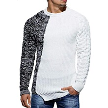 L 51698 Color Block Round Neck Knit Sweater ƴɫ�A�Ië��