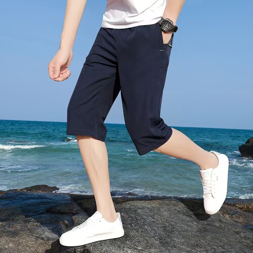 Ice silk capris pants, thin quick-drying casual men's shorts, Dad wears loose and fashionable new big pants
