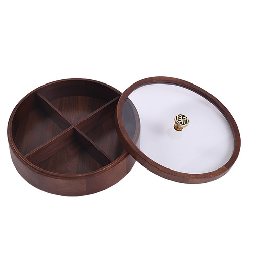 New Chinese-style solid wood fruit and nut box, candy box, household nut box, household divided compartment with lid snack melon seed storage box