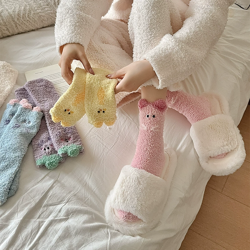 Теплые мультяшные бархатные коралловые демисезонные гольфы для беременных, средней длины