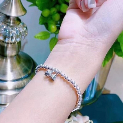 福鳳珠寶999純銀手鏈女兩世歡足銀圓珠手鏈傳承古法蓮心蓮蓬手串