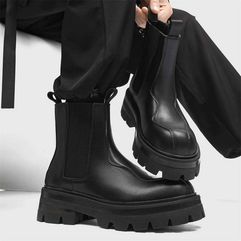 Британские Ботинки Martin средней длины, мужские Модные дымовые ботинки из натуральной кожи на толстой подошве, черные ботинки челси высокого класса, высокие туфли в европейском и американском стиле