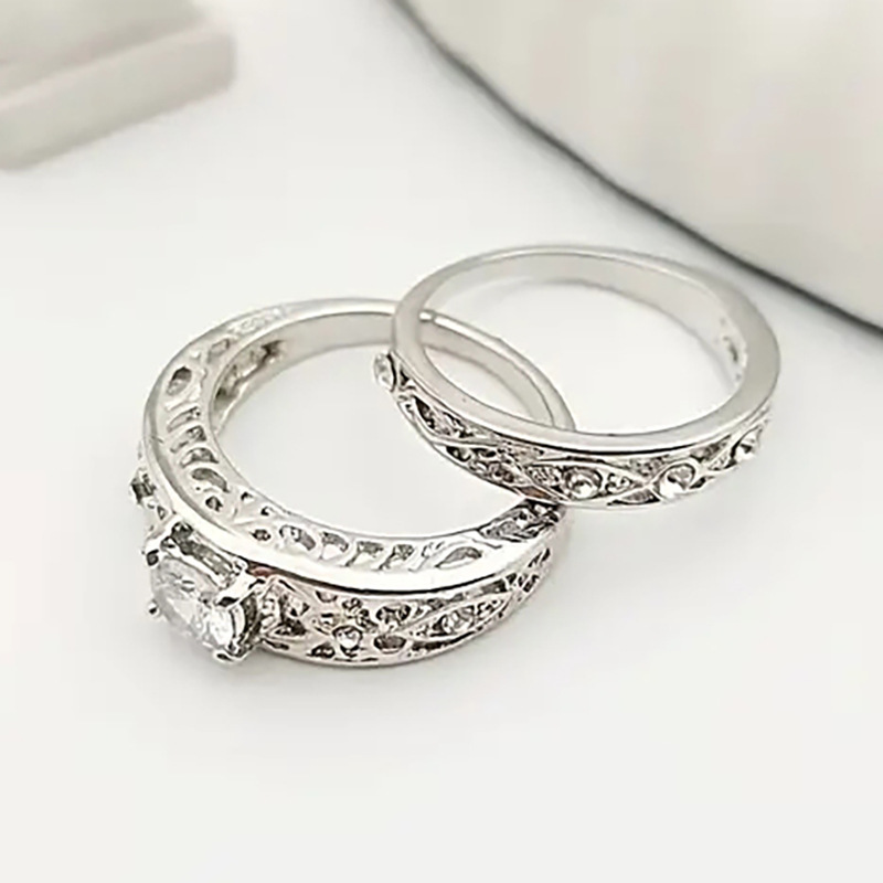 Women's Jewelry Palace Style Hollow Flower Carving Ring Pattern Design Couple Ring Wedding Anniversary Gift Set Ring_voghion.com