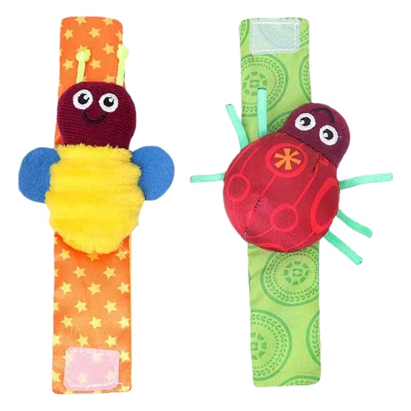 Bebé reloj Correa pulsera amarillo verde mariquita abeja muñeca Correa calcetines con sonajero papel recién nacido educación temprana Juguetes