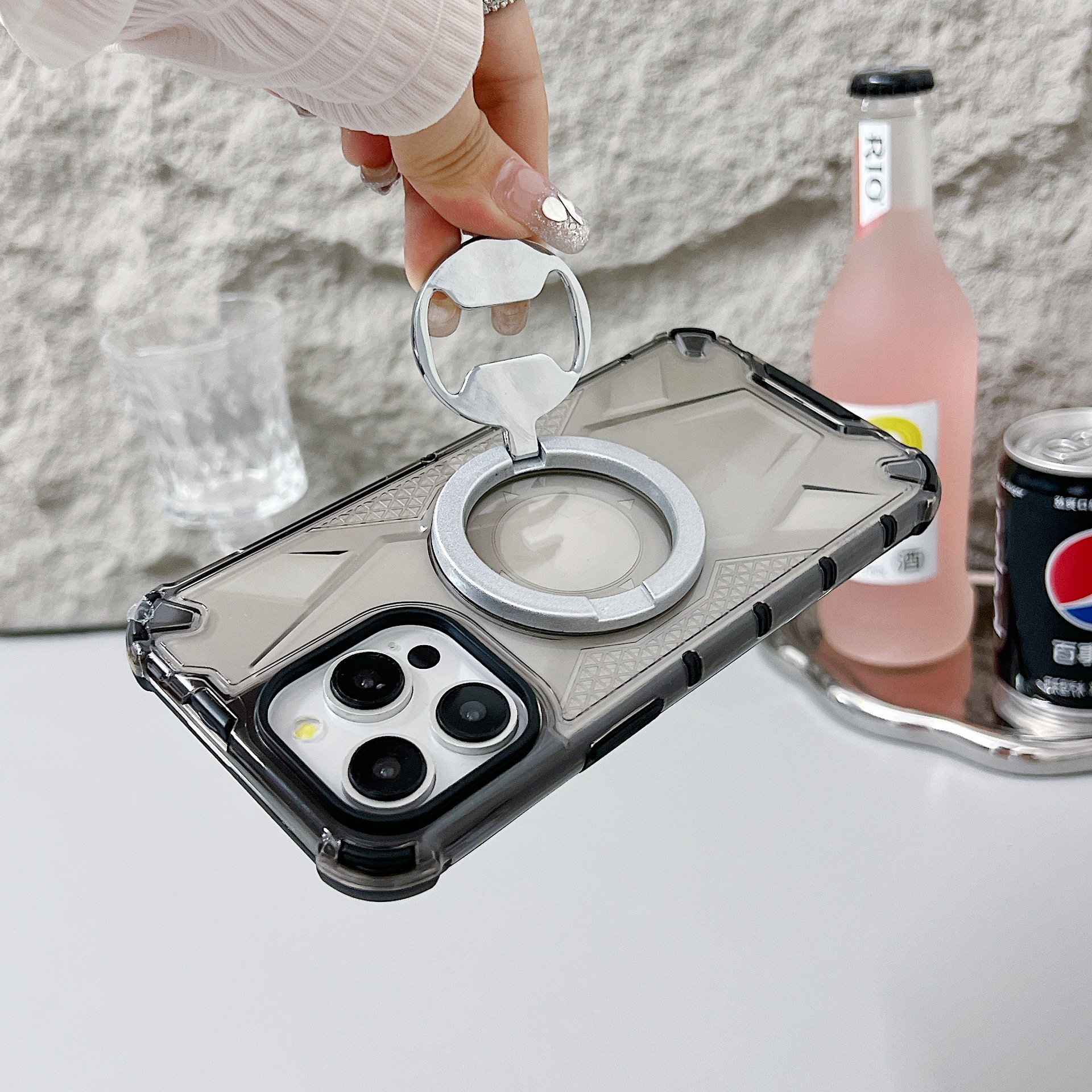 New creative bottle opener magnetic mobile phone stand desktop stable Magsafe magnetic finger ring buckle mobile phone stand