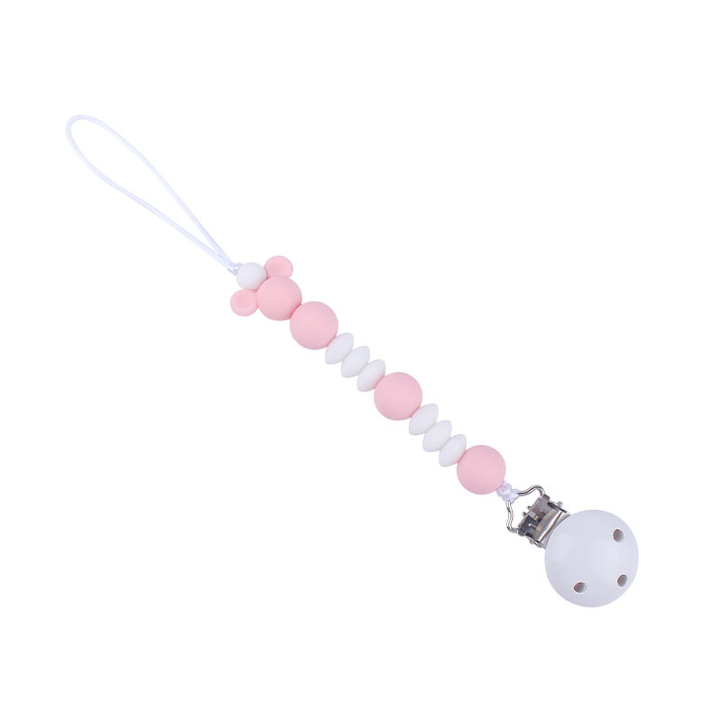 Suministros para bebés calmante clip de chupete de madera Baby Mickey cuentas de silicona Cadena de chupete cadena anti-caída Amazon nuevo