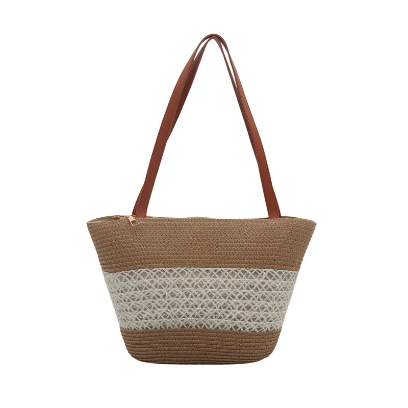 Paja de vacaciones al mar de gran capacidad bolsa tote2025 en la nueva tendencia de verano de paja de moda de viaje brazo bolsa para mujeres