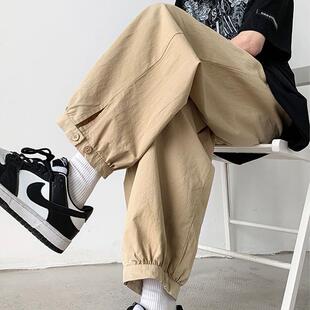 American Style High Street khaki Crowd Pants Men's Summer Thin Design Sense Niche Wide Leg Dipper Sense Cropped Trendy Pants