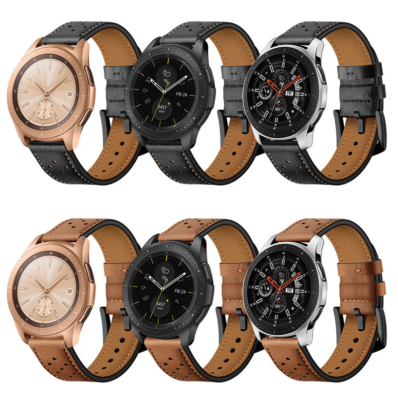 For Samsung Galaxy Watch3/5 Smart Watch Strap Sports Watch Head Layer Real Cowhide Hole